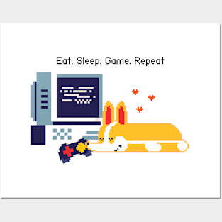 'Eat. Sleep. Game. Repeat.' Video Game Lover with Cute Pixel Dog Design Posters and Art